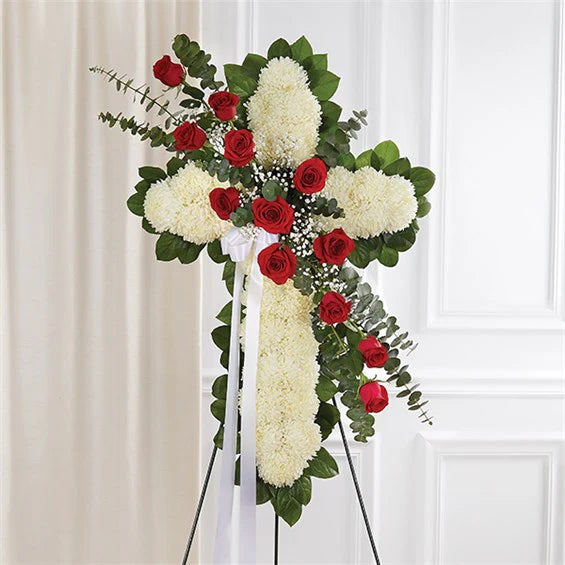 Peace & Prayer Red & White Standing Cross – L & G FLOWER SHOP, Las Vegas NV