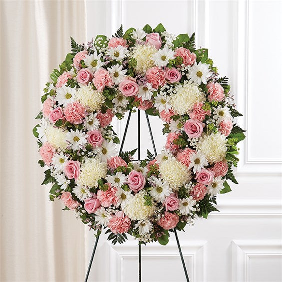 Serene Blessings Pink & White Standing Wreath
