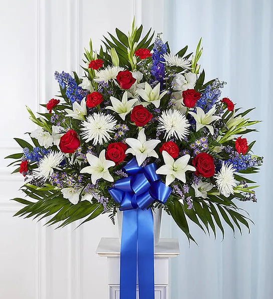 Heartfelt Sympathie Red, White and Blue Standing Basket