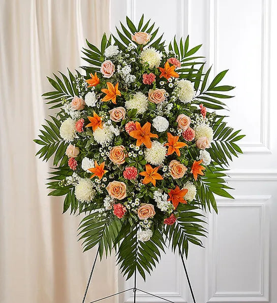 Orange & White Sympathy Standing Spray
