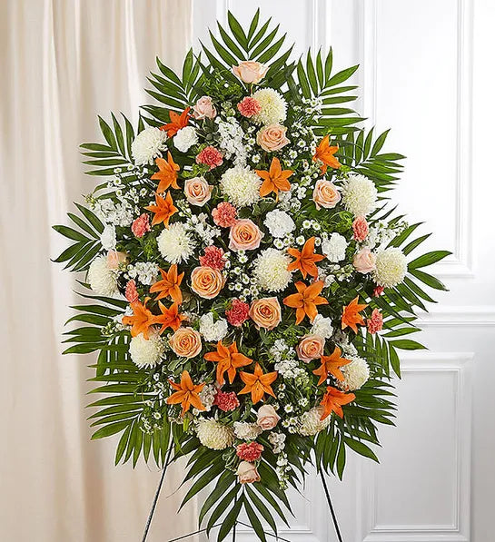 Orange & White Sympathy Standing Spray