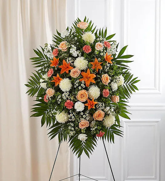Orange & White Sympathy Standing Spray