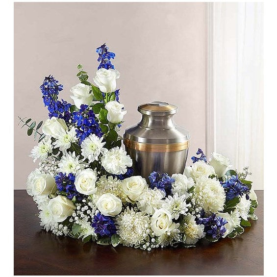 Cremation Wreath - Blue And White – L & G FLOWER SHOP, Las Vegas NV