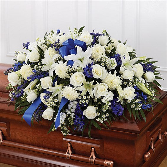 Blue & White Mixed Half Casket – L & G FLOWER SHOP, Las Vegas NV