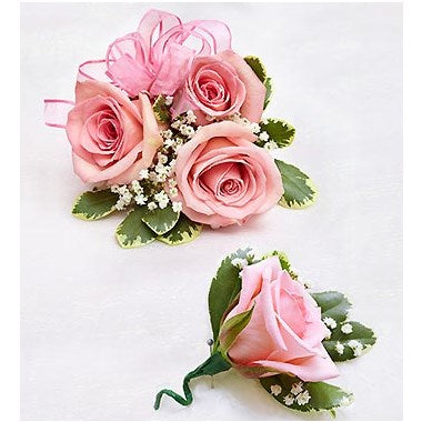 Pink Rose Corsage And Boutonniere