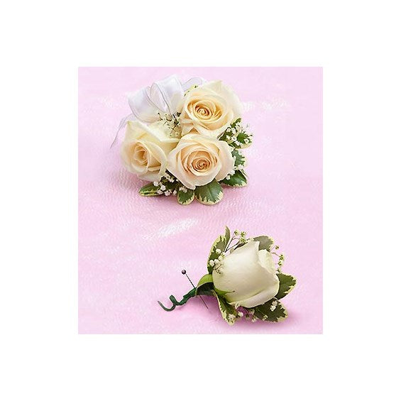 White Rose Corsage And Boutonniere