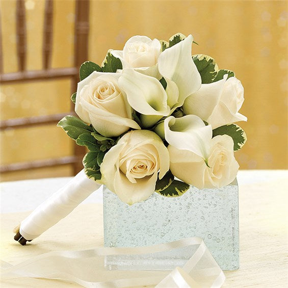 bridal bouquet white calla lilies All White Bridal Bouquet