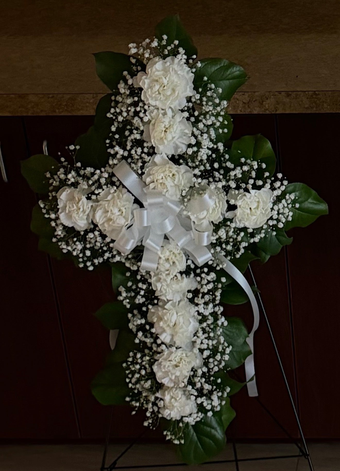 Small white standing cross – L & G FLOWER SHOP, Las Vegas NV
