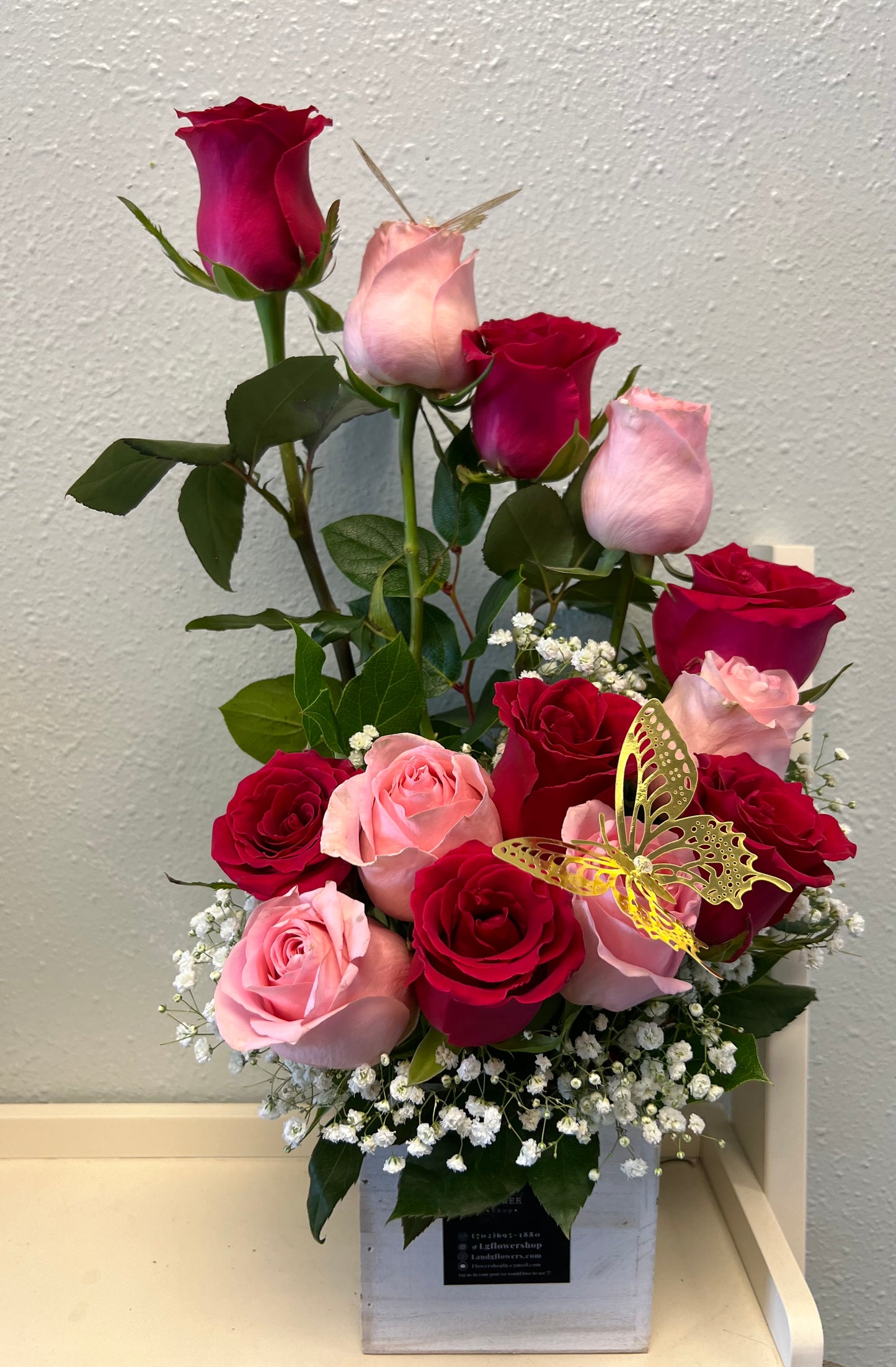 Elegant Multi-Pink Rose Staircase – L & G FLOWER SHOP, Las Vegas NV