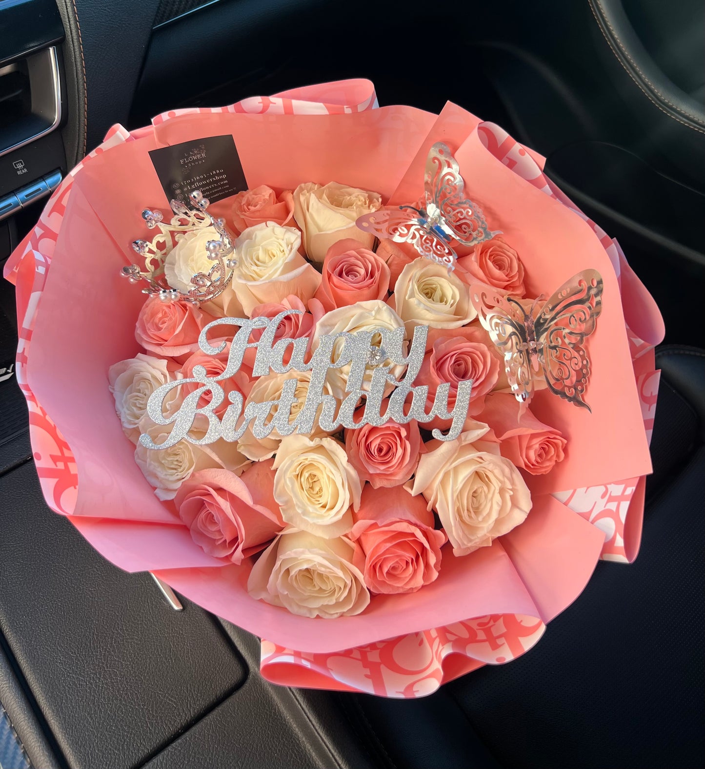 24 Pink and White Rose Birthday Bouquet – L & G FLOWER SHOP, Las Vegas NV