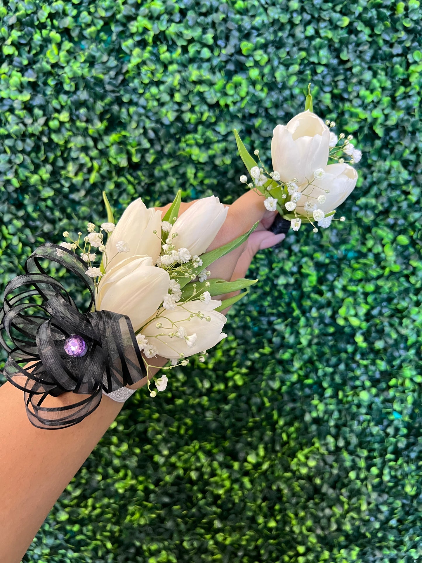 White Tulip Corsage and Boutonniere set