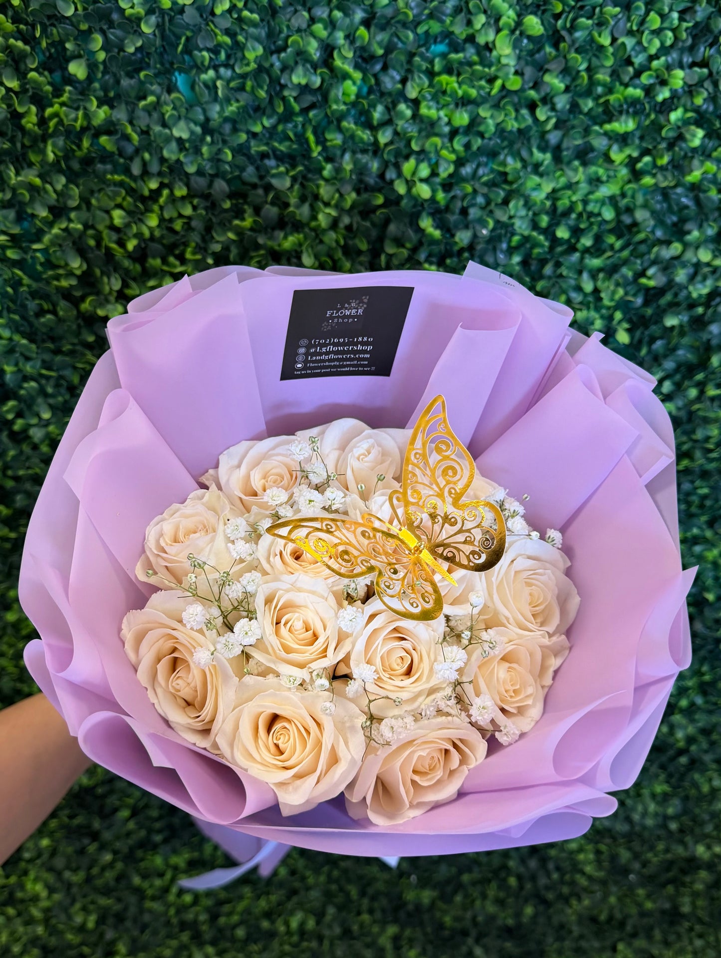 12 White rose bouquet – L & G FLOWER SHOP, Las Vegas NV