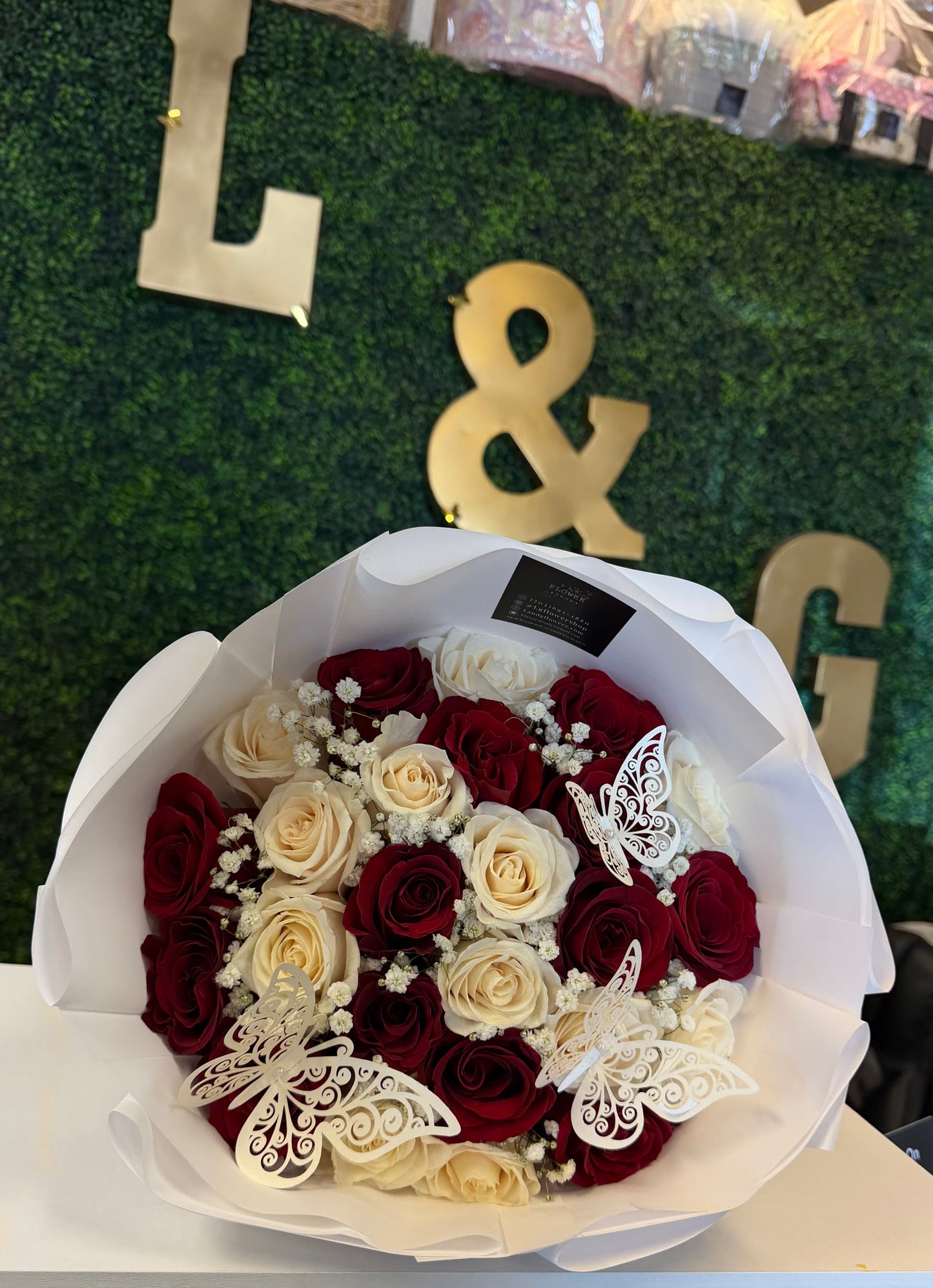 24 White & Red Rose Bouquet – L & G FLOWER SHOP, Las Vegas NV
