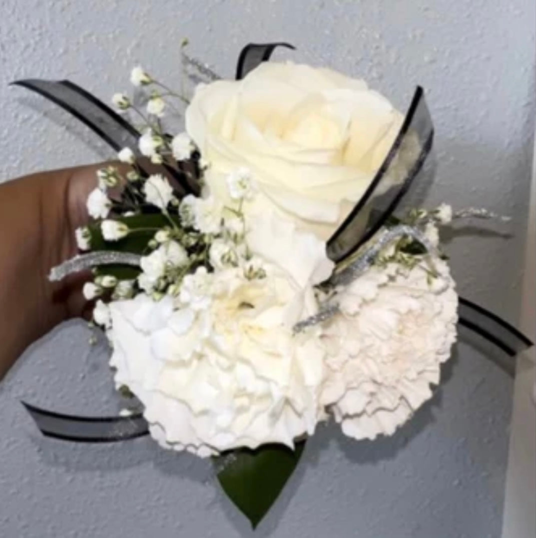 White & Black Corsage – L & G FLOWER SHOP, Las Vegas NV