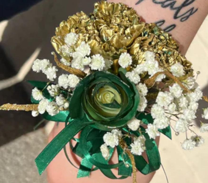 Emerald & Gold Corsage – L & G FLOWER SHOP, Las Vegas NV