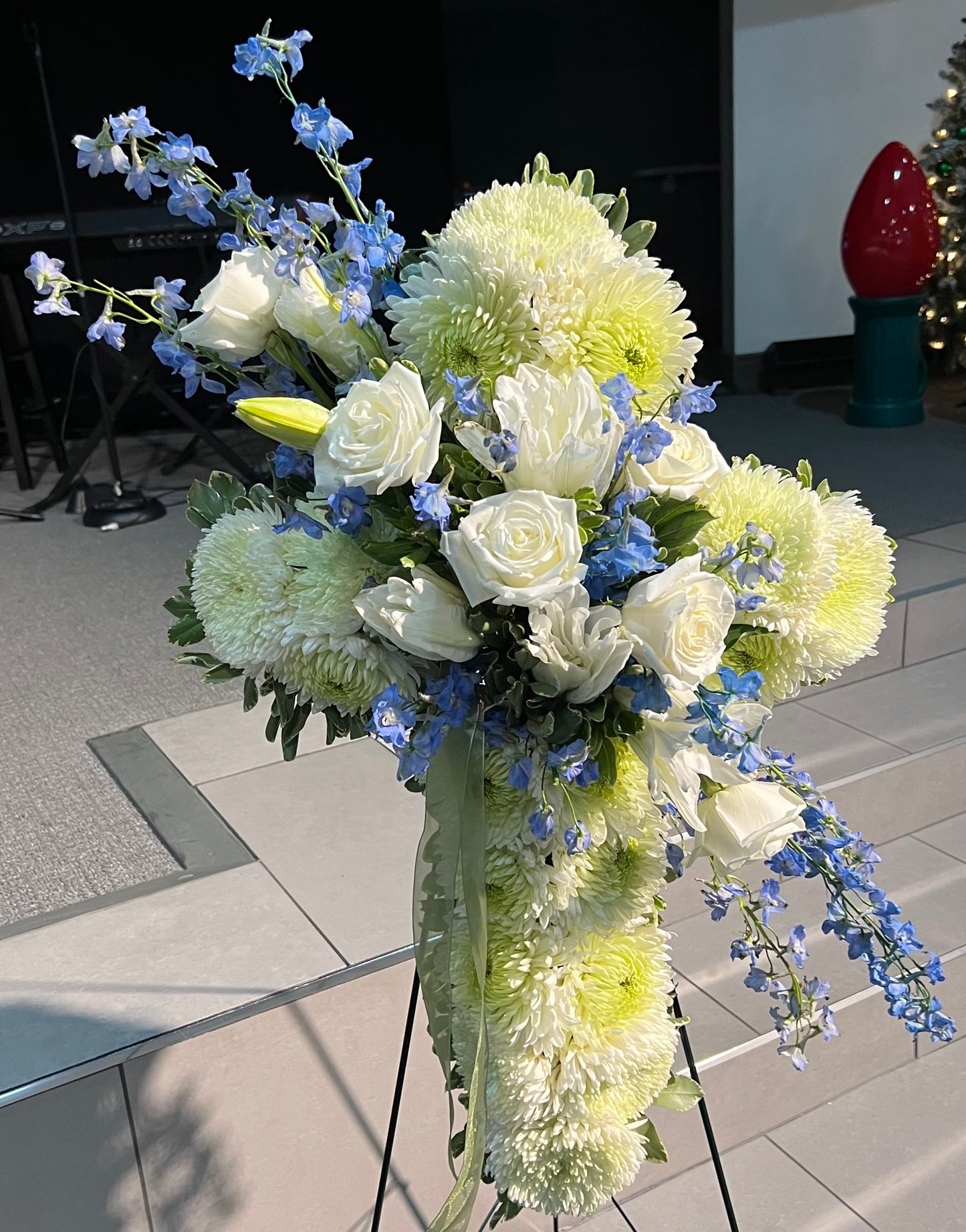 Peace & Prayers Blue & White Standing Cross