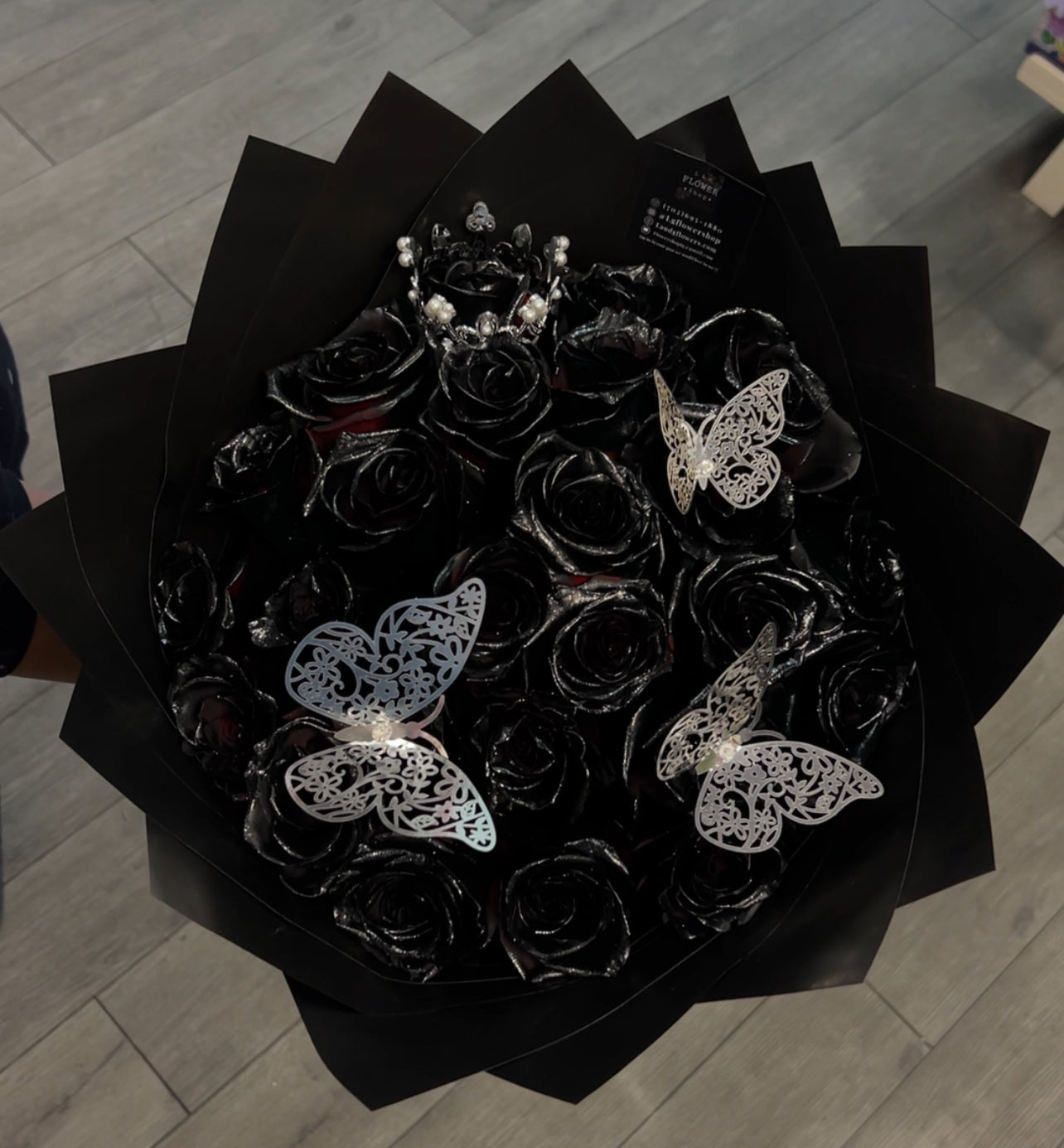 24 midnight rose wrapped bouquet – L & G FLOWER SHOP, Las Vegas NV