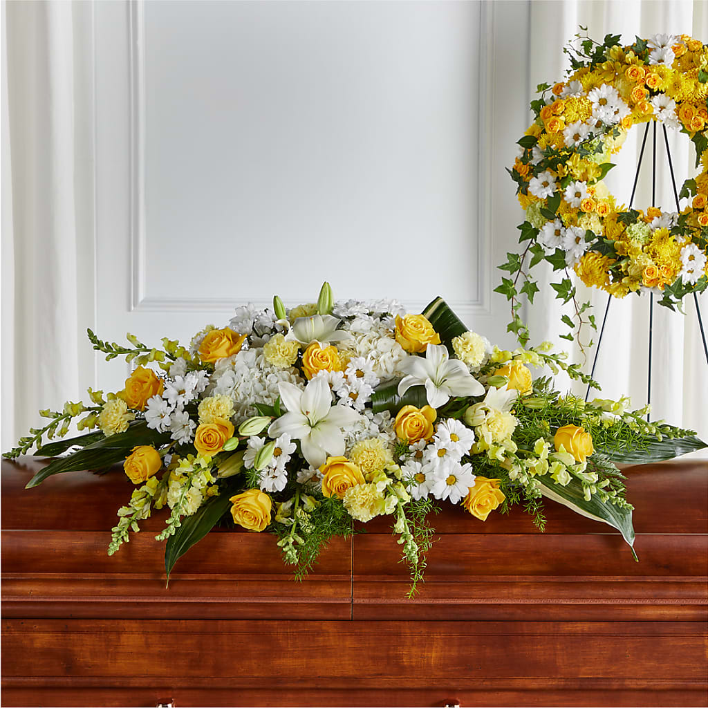 Golden Harmony Casket Spray – L & G FLOWER SHOP, Las Vegas NV