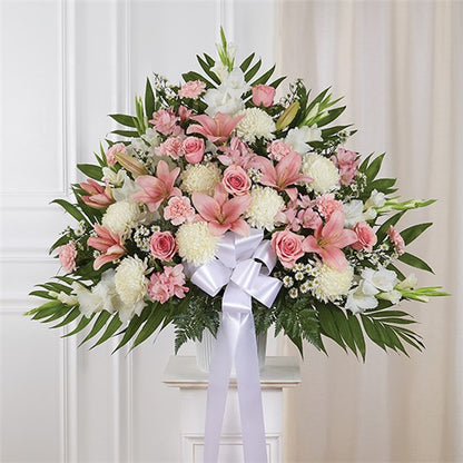 Heartfelt Sympathies Pink & White Standing Basket
