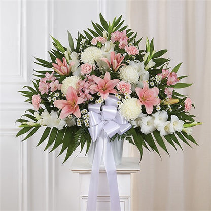 Heartfelt Sympathies Pink & White Standing Basket