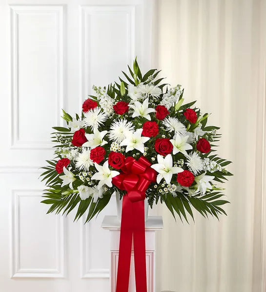 Heartfelt Sympathies Standing Basket- Red & White