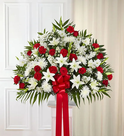 Heartfelt Sympathies Standing Basket- Red & White