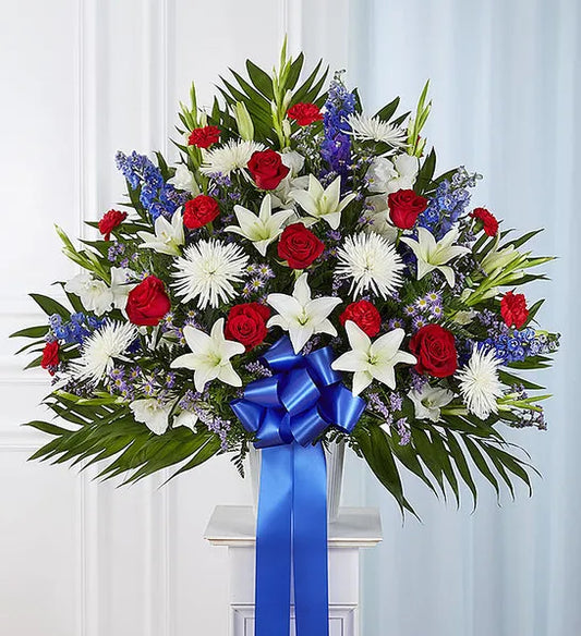 Heartfelt Sympathie Red, White and Blue Standing Basket