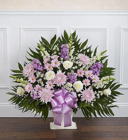 Heartfelt Tribute Lavender & White Floor Basket Arrangement