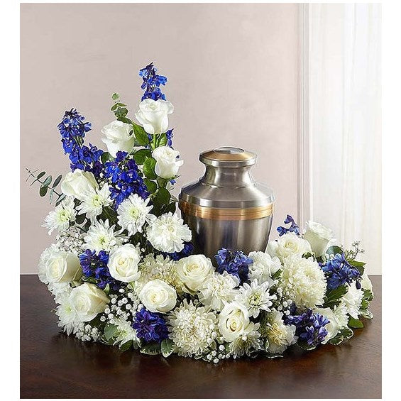 Cremation Wreath - Blue And White