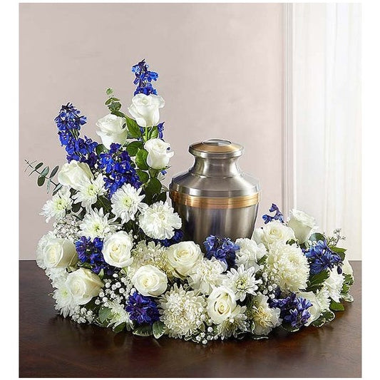 Cremation Wreath - Blue And White
