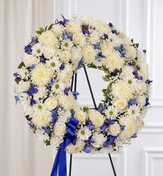 Serene Blessings Standing Wreath - Blue & White