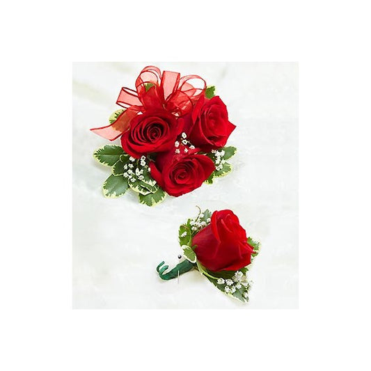 Red Rose Corsage And Boutonniere set