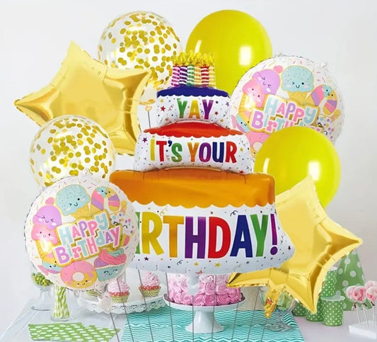 Happy Birthday Balloon Bundle - 9pc Yellow