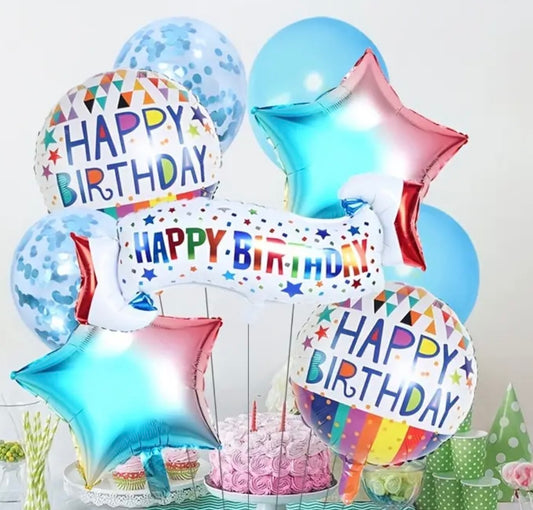 Happy Birthday Balloon Boquet - 9pc Blue