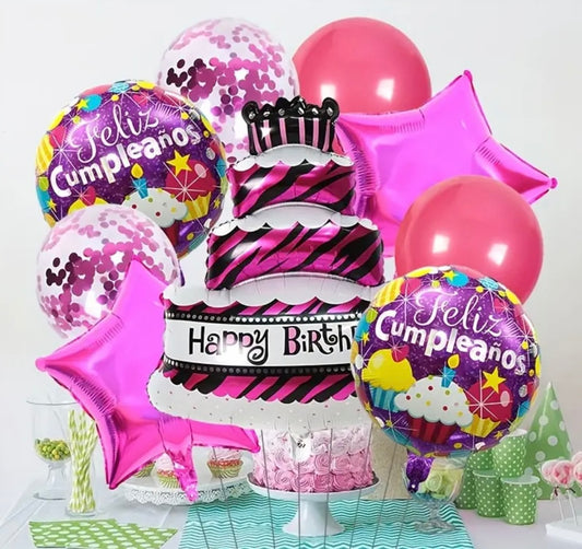 Happy Birthday Balloon Bundle - 9pc Pink