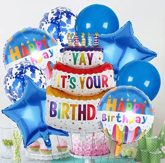 Happy Birthday Balloon Bundle - 9pc royal blue