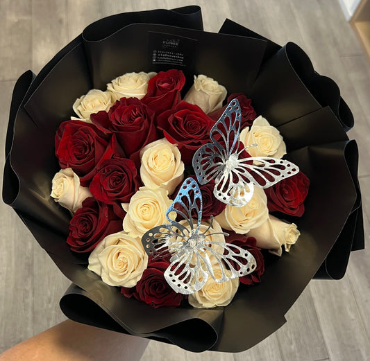 24 Red & White Rose Bouquet