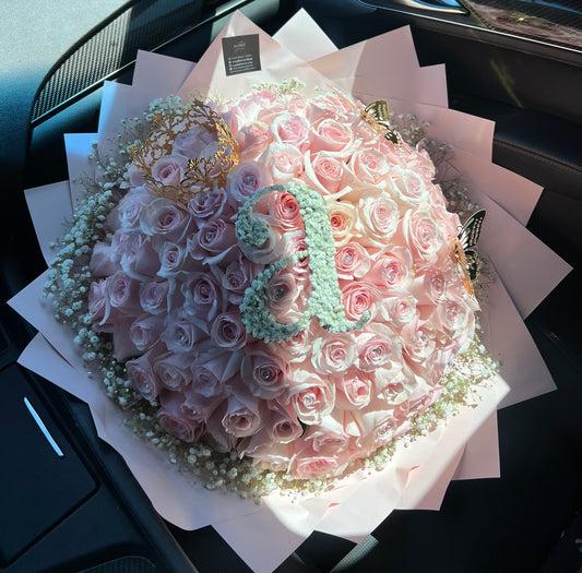 100 Custom Letter Pink Rose Bouquet