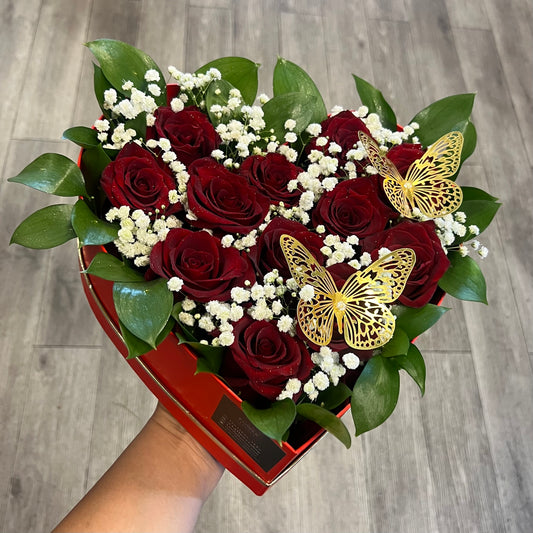 12 Red Rose Heart Box