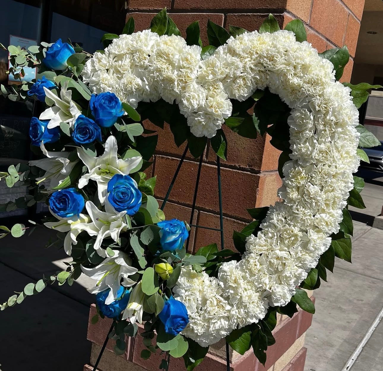blue Rose and Lily Standing Open Heart