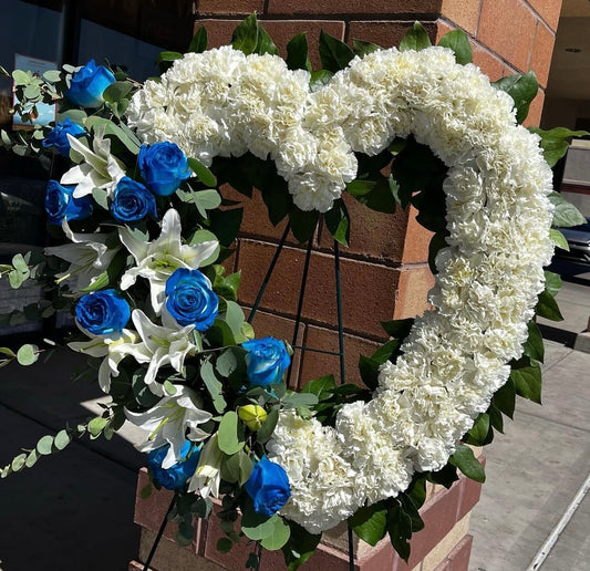 blue Rose and Lily Standing Open Heart