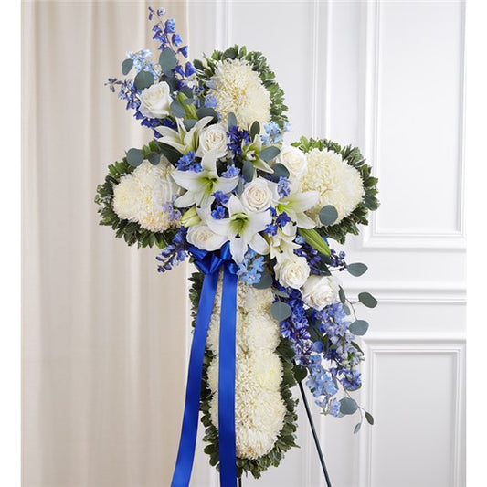 Peace & Prayers  Blue & White Standing Cross