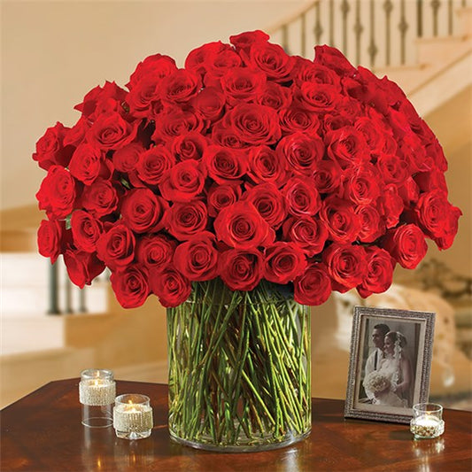 100 Premium Red Roses In A Vase