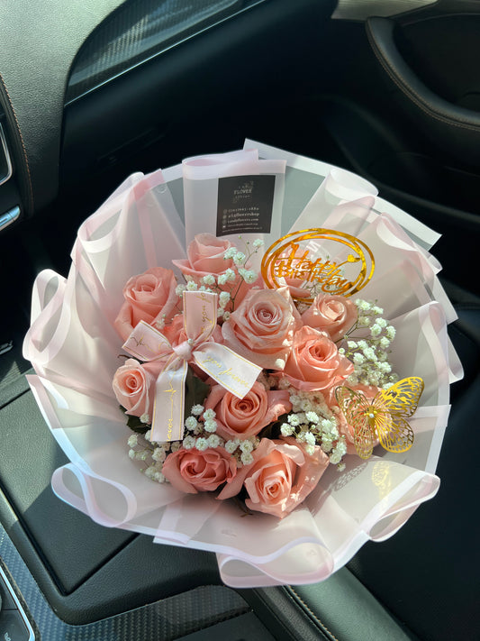 12 pink rose bouquet