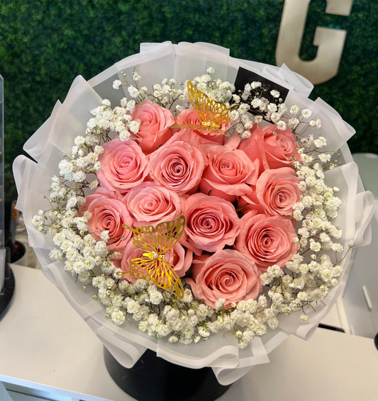 12 pink rose fancy bouquet