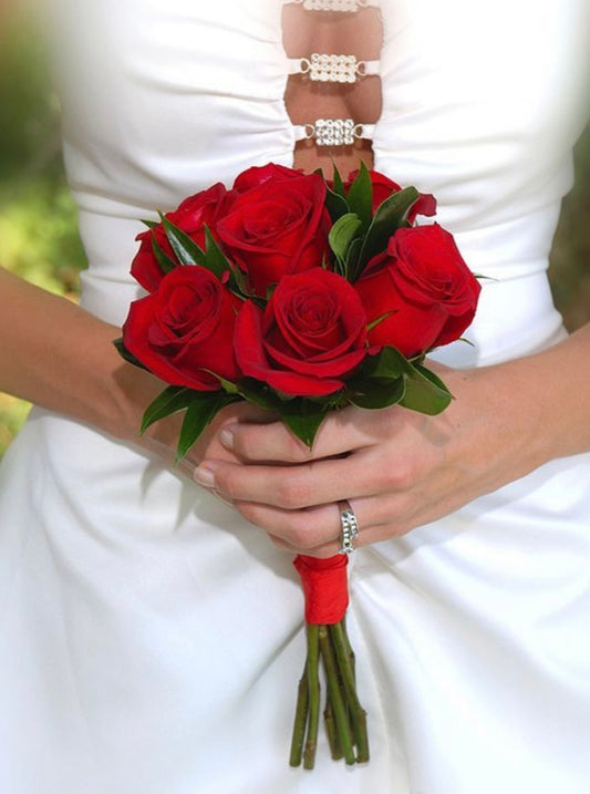 Six Rose Hand Tied Bridal Bouquet